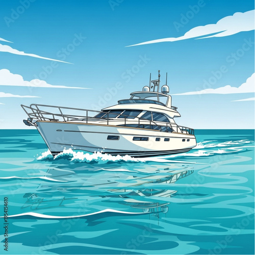 Luxury Yacht Sailing on Calm Ocean Waters.