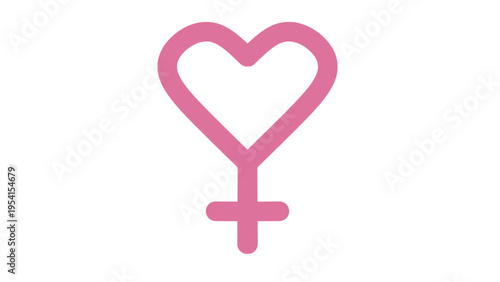 Pink female symbol with heart shape on white background representing love and feminism