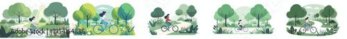 vector of woman cycling in the park during spring