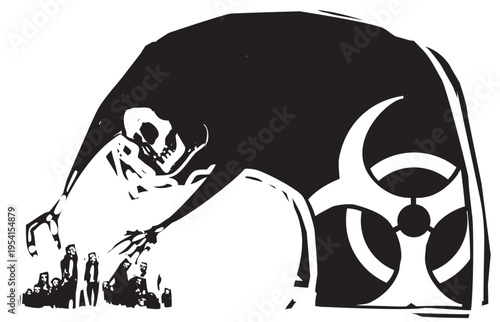 Woodcut expressionist style image of a Chemical Weapon Attack