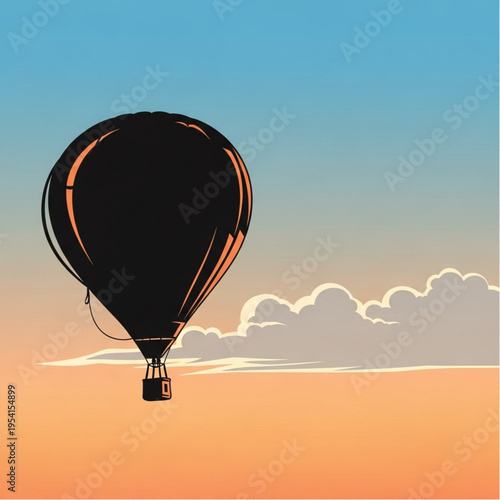 Hot Air Balloon Flying High in Sky.