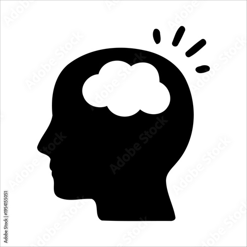 Human head silhouette with cloud symbol representing imagination daydreaming and cognitive thought process vector graphic
