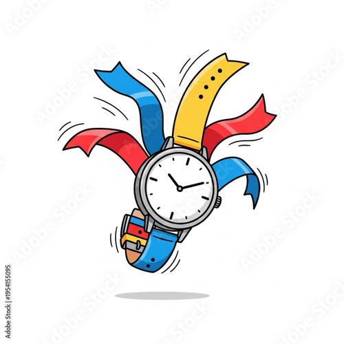 Colorful Watch with Ribbons in Motion.