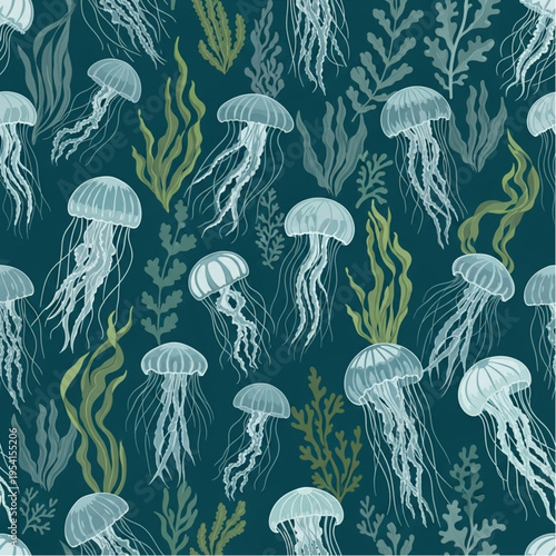 Jellyfish and Seaweed Pattern Illustration Design.