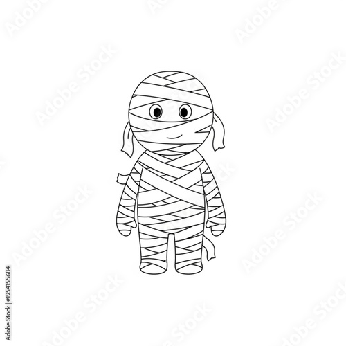 Simple Black and White Mummy Character Illustration.