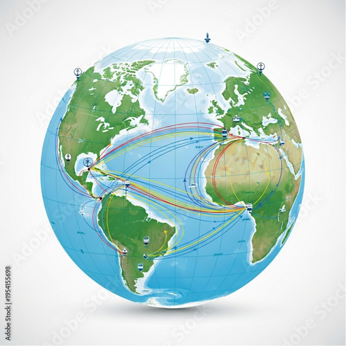 Globe with Flight Routes and Destinations.