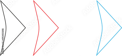 Set of black red white and blue outlined arrows with transparent background