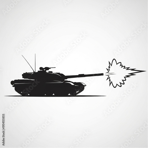Military Tank Firing Cannon Silhouette Illustration.