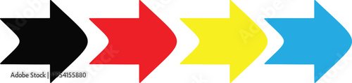 Set of black red yellow and blue solid chevron arrows with transparent background