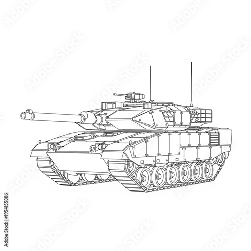 Military Tank Vehicle Illustration Outline.
