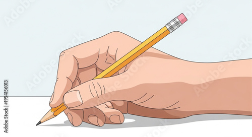 Hand Writing with a Pencil on White Paper.