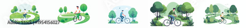 vector of man cycling in the park during spring