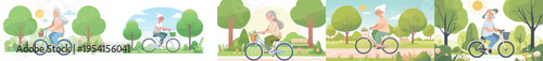 vector of grandma cycling in the park during spring