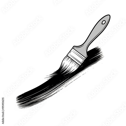 Paintbrush with black paint on bristles.