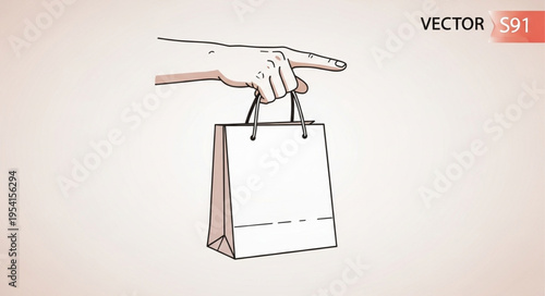 Hand Holding a Shopping Bag - Minimalist Line Art Illustration.