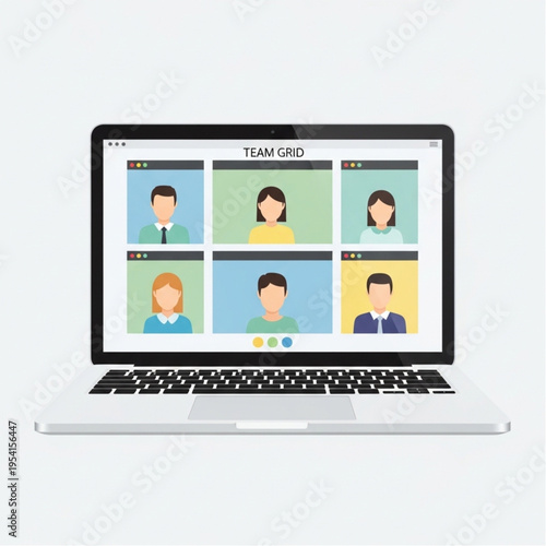 Laptop Displaying Video Conference Call Interface.