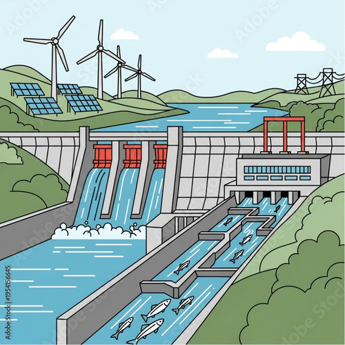 Hydroelectric Dam with Renewable Energy Sources.