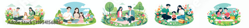 vector of family having a simple picnic in the park during spring