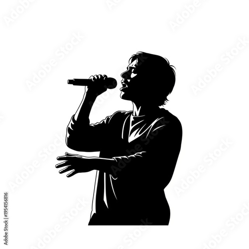 Singer Silhouette Holding Microphone Close Up.
