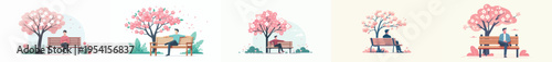 vector of a man sitting on a park bench in spring