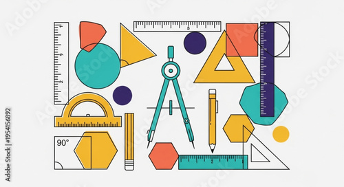Geometric Shapes and Math Tools Illustration for Education and Design.