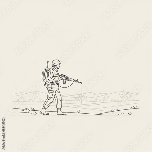Soldier with Rifle Illustration Simple Design.