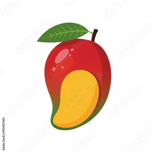 Mango Fruit with Green Leaf Illustration.