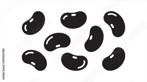 Simple bean shapes collection flat black legume illustration for nutrition and food design