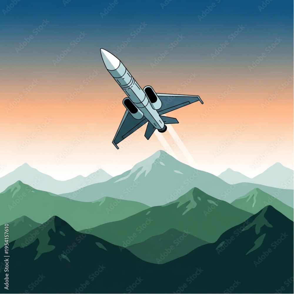 Fototapeta premium Military Fighter Jet Flying Through Mountains.