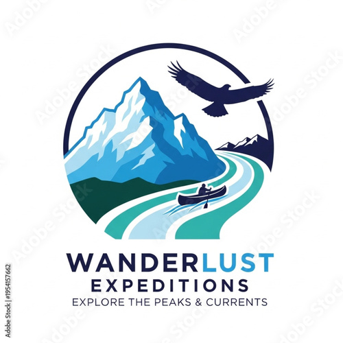 Wanderlust Expeditions Logo with Eagle and Mountains.