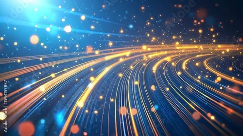 Abstract black background with Colorful circle lines. Digital future technology . Abstract business connection of lines from nodes innovation of communication in the network.