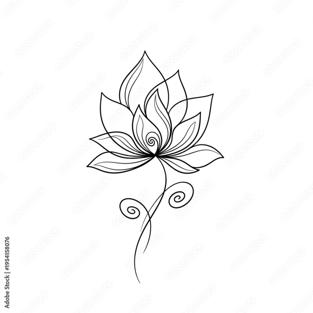 Obraz premium Simple Line Drawing of Lotus Flower.