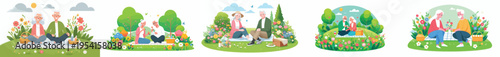 vector of a old couple having a simple picnic in the park during spring