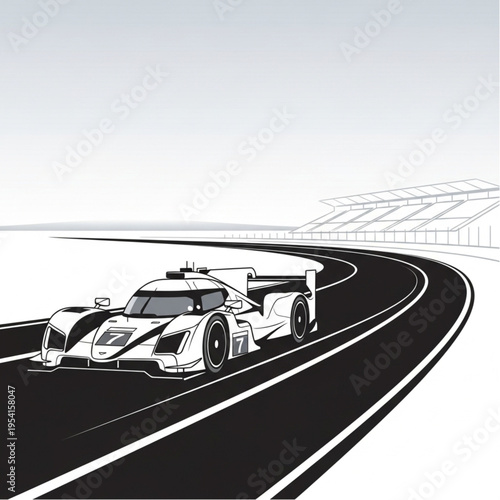 Racing Car on Track Illustration.