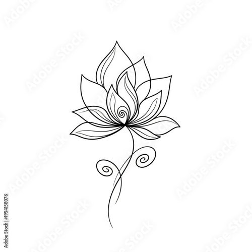 Simple Line Drawing of Lotus Flower.