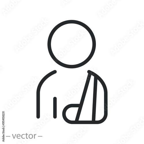 hand injury icon, fracture, arm in a cast, silhouette outline editable