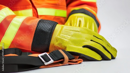 Vibrant Industrial Safety Gear Featuring Bright Orange And Yellow Protective Clothing And Gloves
