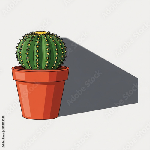 Small Potted Cactus Plant with Spines.