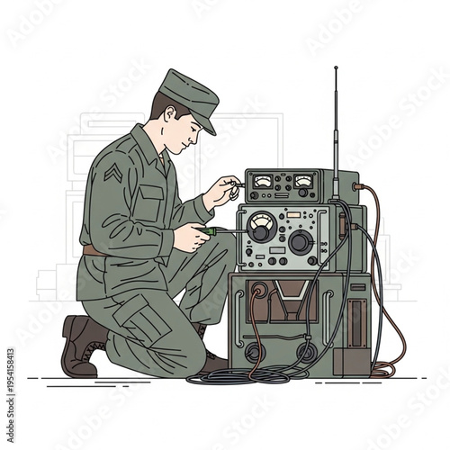 Soldier Operating Military Radio Communication Device.
