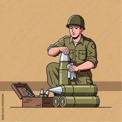 Soldier Preparing Missiles for Military Operation.