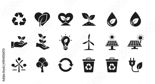 Eco friendly icons set for sustainable living and environmental conservation