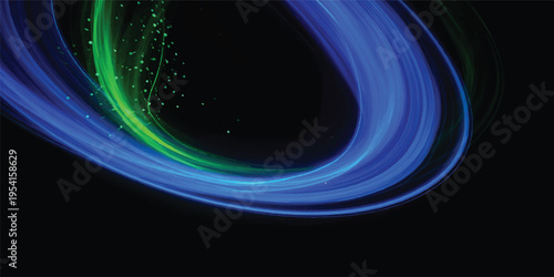 An abstract blue background featuring a digital vortex of glowing light and energy spirals creates a motion-filled wallpaper design with twirl patterns and fractal line textures on a dark space