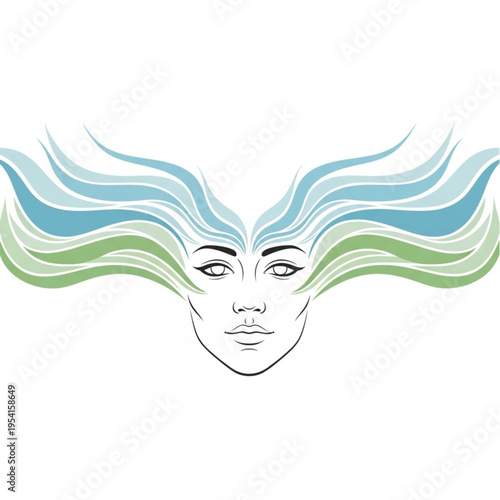Woman with Flowing Hair Illustration Art.