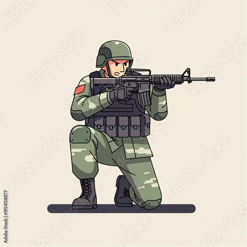 Soldier in Combat Gear with Rifle.