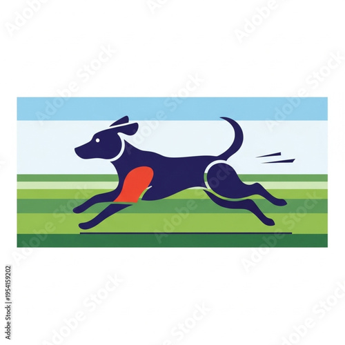 Running Dog Illustration with Red Patch.