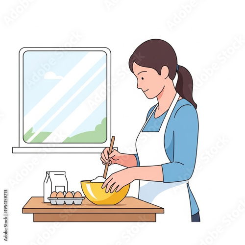 Woman Mixing Ingredients in Yellow Bowl.