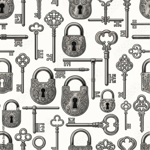 Vintage Keys and Locks Illustration Collection.