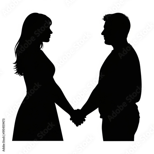 Silhouette of Couple Holding Hands Together.