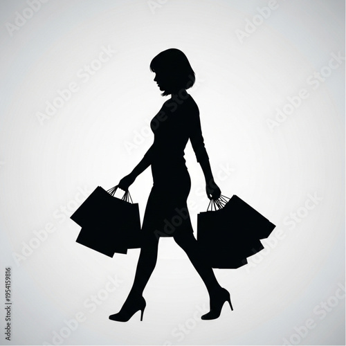 Woman in Dress Carrying Shopping Bags Walking.