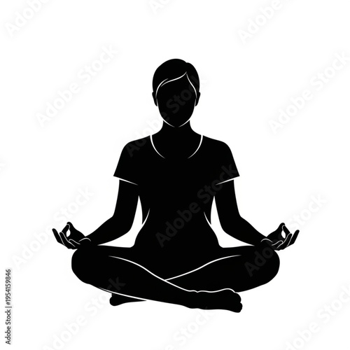 Woman Meditating in Lotus Position Silhouette.